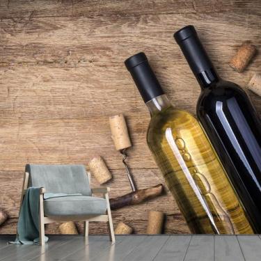 Imagem de Papel de Parede Vinho Garrafas Bebida Madeira Sala Adesivo - 218pcm - 