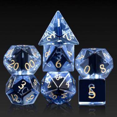 Imagem de Conjunto de dados DNDND Glass Zircon de 7 peças com caixa de metal azu