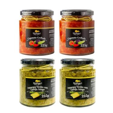 Imagem de Kit com 4 Antepastos tipo Bruschetta sendo 2 Caponatas grelhadas e 2 Aspargos Verdes com Queijo - 4 x 225g - Total 900g - Stuttgart Artigos Finos