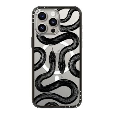 Imagem de CASETiFY Capa compacta para iPhone 15 Pro Max [fina e elegante/compatível com Magsafe/1,2 m. 2X proteção contra quedas de grau militar] - Kingsnake preta - preto transparente