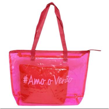 Imagem de Kit Bolsa Sacola Amo O Verão De Silicone Leve De Ombro Com Alça Confortável De Praia Passeios pink