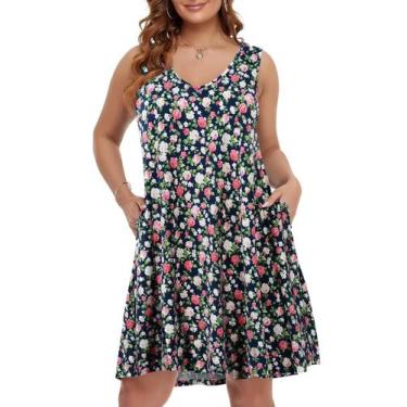 Imagem de Vestido de verão BELAROI com decote em V floral, solto e bolsos