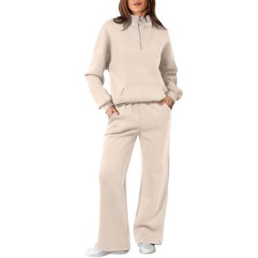 Imagem de Conjuntos de moletom Aleumdr de 2 peças para mulheres: algodão, bege, 