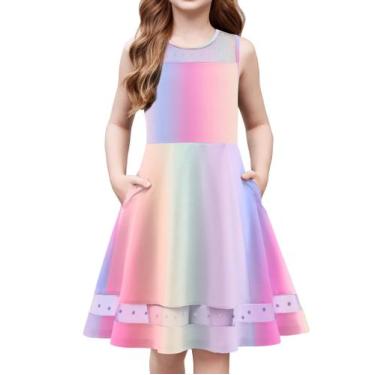 Imagem de Vestido Arshiner Girls com estampa de arco-íris sem mangas tamanho 6
