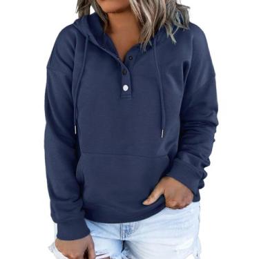 Imagem de Moletom feminino Eytino plus size de manga comprida com cordão azul