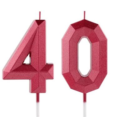 Imagem de Vela de aniversário de 40 anos, vermelha, número 40, velas, design 3D, enfeite de bolo, decoração de feliz aniversário, para mulheres, homens, casamento, aniversário, celebrações, artigos de festa