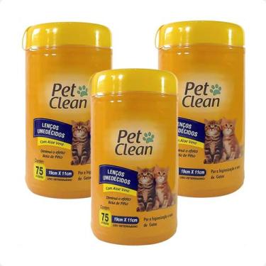 Imagem de Kit 3 Lenços Umedecidos Pet Clean para Gatos - 75 Unidades