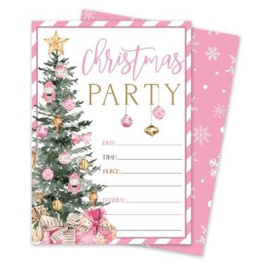 Imagem de Whaline Pacote com 25 Convites de Natal com Envelopes Adesivos Rosa Árvore de Natal Cartões Convites em Branco Convites para Artigos de Festa de Natal, 12 x 18 cm