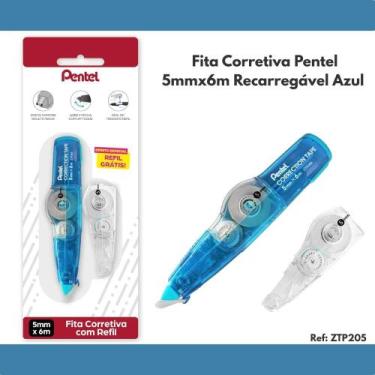 Imagem de Fita Corretiva Pentel 5mmx6m Recarregável Azul ZTP205 - YES