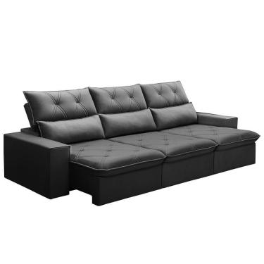 Imagem de Sofá Retrátil Reclinável Para Sala 4 Lugares 290cm Aires F04 Veludo Cinza Escuro - Lyam Decor