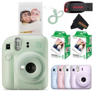 Imagem de Fujifilm Câmera instantânea Instax Mini 12 verde menta com 40 folhas Fujifilm Instax Mini Filme, pano de limpeza de microfibra Sunshine Photo incluído