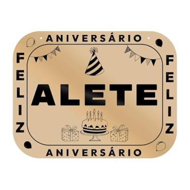 Imagem de Placa Feliz Aniversário Alete em MDF, 19x14 cm, com 2 Furos para Pendurar