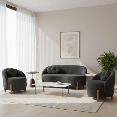 Imagem de Kit 01 Sofá 2 Lugares + 02 Poltronas Orgânicos c/ Almofadas Curvo Sala