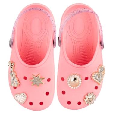 Imagem de Babuche customizado com Enfeites Decorativos Dourados casual menina feminino escolar Charms em Metal Estilo Conforto macio antiderrapante (Salmão, BR, Criança de 4 a 8 anos, Numérico, 30)