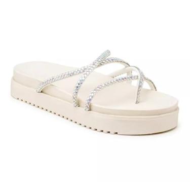 Imagem de 199067FP-Sandália Papete Feminina Com Sola Alta Tiras Strass (Off White, BR, Adulto, Numérico, 38)