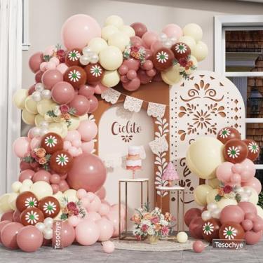 Imagem de Kit de arco de guirlanda de balão rosa empoeirado, 146 peças rosa blush rosa claro esbranquiçado e balões florais de café para decorações de chá de bebê Cielito Lindo festa de noivado festa de noivado