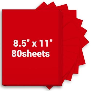 Imagem de Cartolina vermelha 8,5 x 11, papel grosso para impressora 34 kg/200 gsm, 80 folhas de cartolina vermelha, cartolina pesada, papel de arte para convites, cartões faça você mesmo, cartões de visita