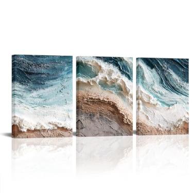 Imagem de Sepwrol Pintura a óleo sobre tela abstrata pintada à mão - Decoração de parede texturizada com paisagem oceânica