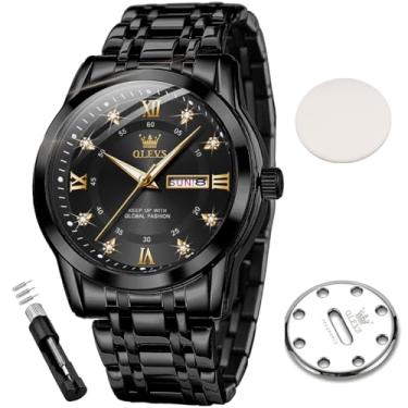 Imagem de OLEVS Novos relógios masculinos de perfume, diamante, luxuosos, para negócios, relógios de pulso de quartzo, aço inoxidável, à prova d'água, luminoso, data do dia, 5513XX: pulseira preta e mostrador