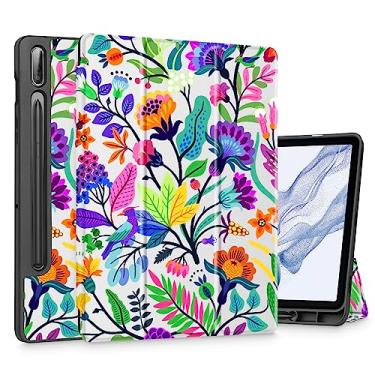 Imagem de Mektron Capa para tablet Samsung Galaxy Tab S9 de 11 polegadas modelo X710/X716B/X718U, capa rígida fosca com função despertar/hibernar automática, suporte multi-ângulo para Galaxy S9, flores de cores brilhantes