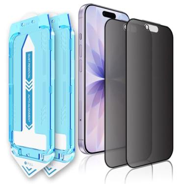 Imagem de Laooteyy Pacote com 2 protetores de tela de privacidade fosco antirreflexo para iPhone | Design de instalação de poeira | Vidro temperado anti-espião | Bloqueio de luz azul | HD transparente e