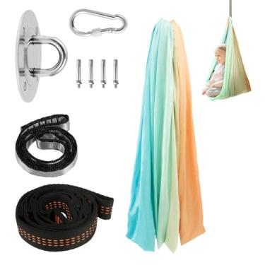 Imagem de Assento de balanço infantil, conjunto de balanço sensorial, cadeira de rede infantil, cadeira de rede suspensa para ansiedade, TDAH, autismo e distúrbios sensoriais em ambientes internos e externos