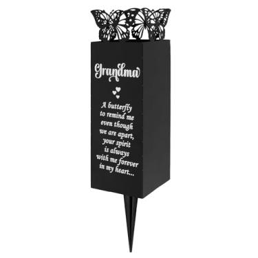 Imagem de ZJRDYYK Porta-flores de metal para cemitério com pontas no chão, vaso de túmulo para cemitério, suporte de flores memorial para túmulo (vovó)