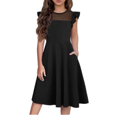Imagem de Vestido Flypigs Summer Ruffle de manga curta para menina, preto de 6 a