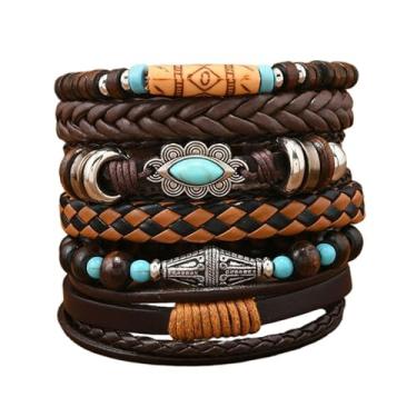 Imagem de Dreuyet Pulseiras ocidentais para mulheres e homens, vintage, boêmia, empilhável, turquesa, miçangas, pulseira elástica rústica com pingente de cabeça de vaca, joia de caubói country, Adjustable