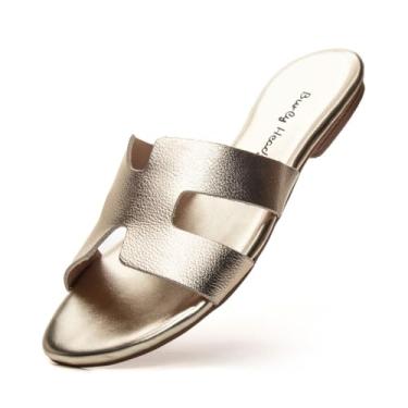Imagem de Rasteirinha Feminina Sandalia Couro Casual Leve Conforto Ouro (Ouro, BR, Adulto, Numérico, 38)