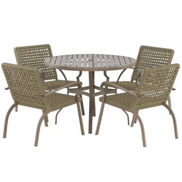 Imagem de Kit 4 Cadeiras Corda Náutica e Mesa Tampo Ripado Varanda Alumínio Varanda Edícula