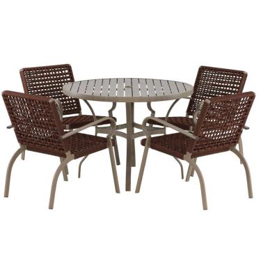 Imagem de Kit 4 Cadeiras Corda Náutica e Mesa Tampo Ripado Varanda Alumínio Varanda Edícula