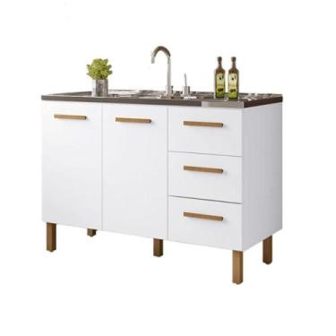 Imagem de BALCÃO FORTALEZA 3 GAVETAS PARA PIA 1,20 MT Branco - Milani Movelaria