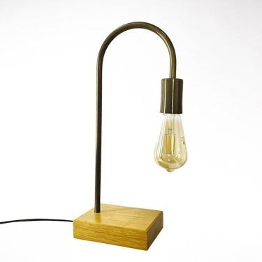 Imagem de Luminária Mesa Interruptor Abajur Quarto Base Madeira Bronze