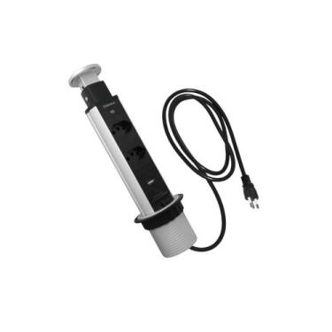 Imagem de Torre de 2 Tomadas e 1 USB e 1 USB Tipo C Renna, Prata