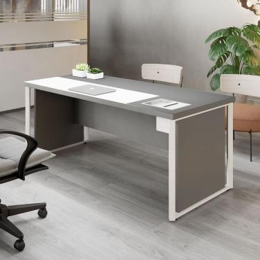 Imagem de Mesa de Escritório Diretor 200cm com Caixa de Tomadas e Porta Objetos Corporate Cinza Sagrado/Branco