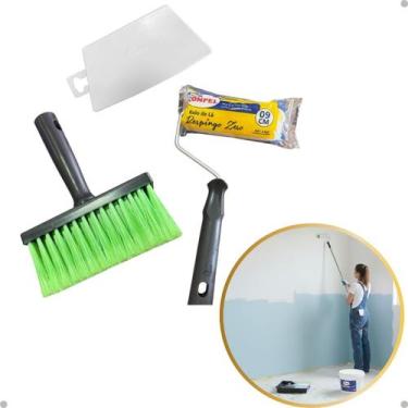 Imagem de Kit Pintura Rolo Broxa Espátula Completo 3 Pçs Antirespingo Casa Pared
