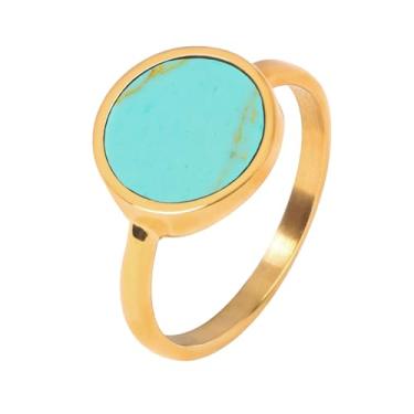 Imagem de TaYolnFaSo Anéis de pedra natural para mulheres, olho de tigre redondo/malaquita/quartzo rosa/turquesa, joia de presente de Natal para ela, pedra preciosa, Turquesa sintética