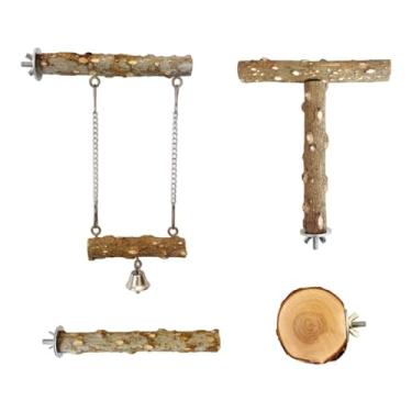 Imagem de Baoblaze Gaiola para, poleiro, brinquedos pendurados, 4 peças, acessórios de madeira, galhos resistentes para escalada, rede para periquitos e