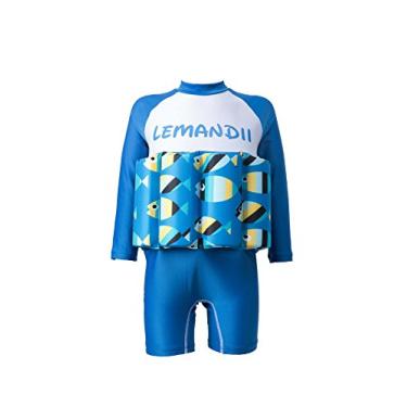 Imagem de Roupa de banho flutuante para bebês infantis, flutuante, peça única, flutuabilidade para meninas e meninos de 1 a 10 anos, FPS 50 + azul, 5-6 anos