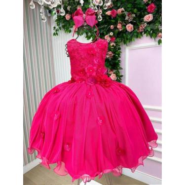 Imagem de Vestido Infantil Daminha Regata Flores Pink - Confeccionado em Tecido 
