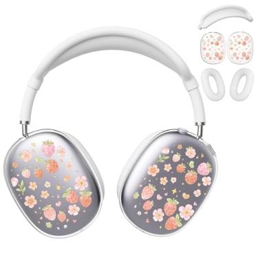 Imagem de BlHMCASE Capa de fone de ouvido para AirPods Max, capas fofas kawaii de flores de morango, capa de silicone branca para fones de ouvido para Apple AirPods Max