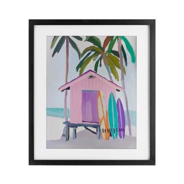 Imagem de Stupell Industries Cabana de praia rosa e quadros brilhantes impressão emoldurada preta sob vidro, design por Sisi e Seb, 16 x 13