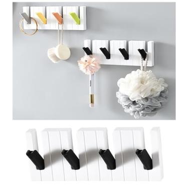 Imagem de Ganchos autoadesivos para chaves de piano para pendurar, 4 ganchos, ganchos de parede autoadesivos sem pregos, à prova d'água e à prova de ferrugem, vários usos, banheiro, cozinha, decoração de casa