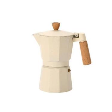 Imagem de Cafeteira Italiana Faz 6 Xícaras Bege Cabo Madeira