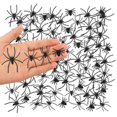 Imagem de Plastic Spiders Halloween Spiders Small Fake Spiders for Halloween Toys Props Halloween Decorations Party Decor Black Plastic Spiders Total 200 Pieces Include 4 Different Size Fake Spider Prank Toy