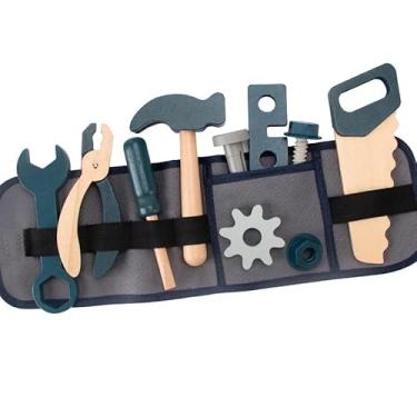 Imagem de Kit de Ferramentas Infantil Educativo, Brinquedo de Madeira com Bolsa de Cintura, 10 Peças, para Crianças 3-6 Anos, Simulação de Reparador