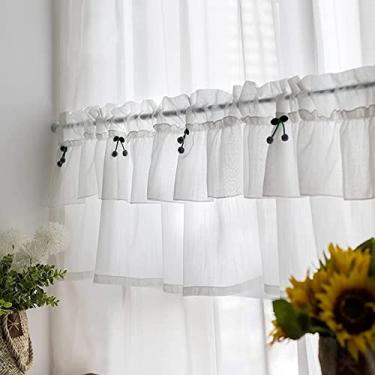 Imagem de Cortina de cortina curta estilo campestre, cortinas de cozinha de algodão e linho translúcido, cortina de disco cortina de bistrô cozinha café curta cortina de armário decoração románt