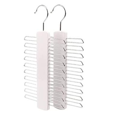 Imagem de Cabide de madeira com 20 barras – cachecol, cinto, organizador de acessórios, suporte de cinto, suporte de armazenamento com acabamento antiderrapante, 2 peças