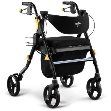 Imagem de Andador Adulto Idoso com Apoio de Braço, Assento Acolchoado e Cesto, Suporta até 136 kg, MEDLINE MDS86845BLKM, Preto